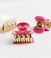 New Look 3 Pack Mid Pink Heart Resin Mini Bulldog Claw Clips